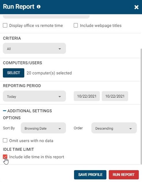 BrowseReporter run report window with 