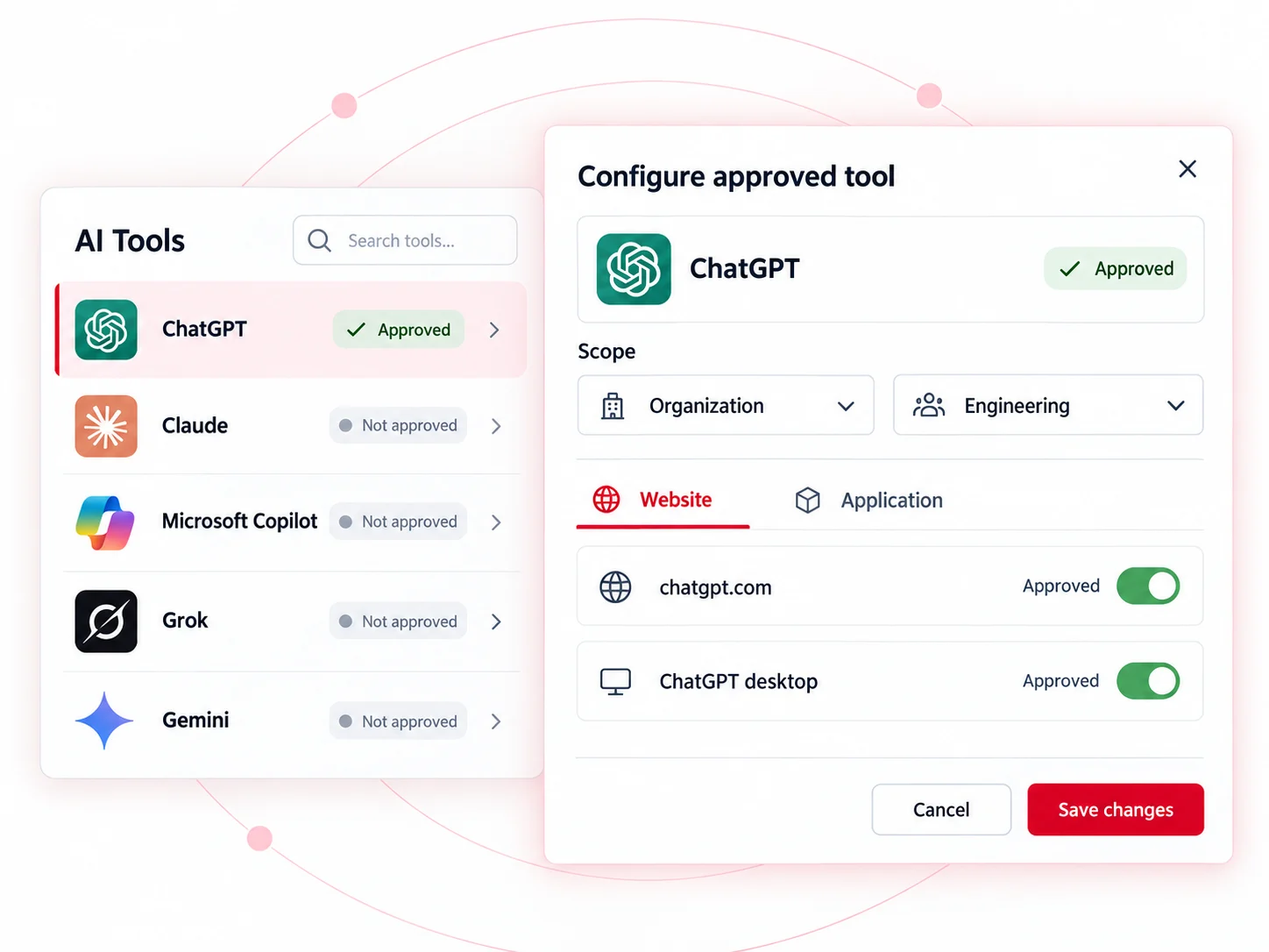 AI applications and websites the organization approves
